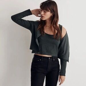 Madewell *2 Piece* Jacquard Cardigan Twin Set with Tank in Forest Green Gingham
